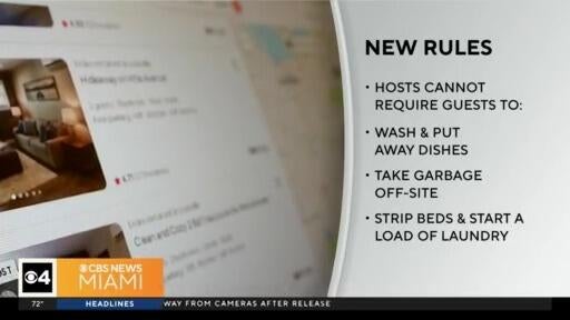 Airbnb bans hosts from requiring guests to do chores — CBS Miami, Boca Raton Community news